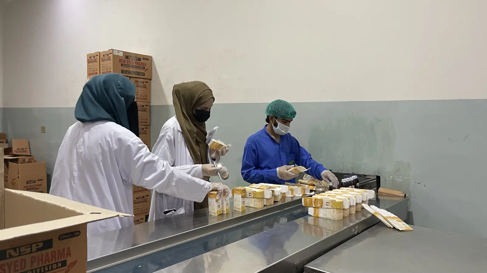 New Syed Pharma packing hall, product labeling and boxing, Muridke Pakistan