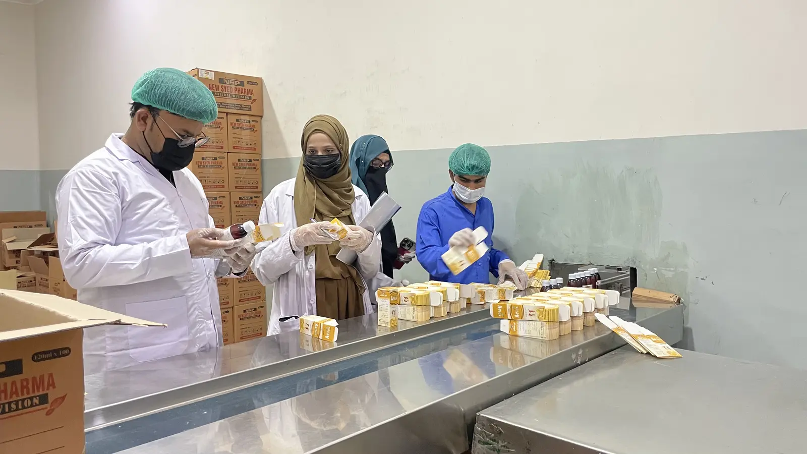 New Syed Pharma packing hall, product labeling and boxing, Muridke Pakistan