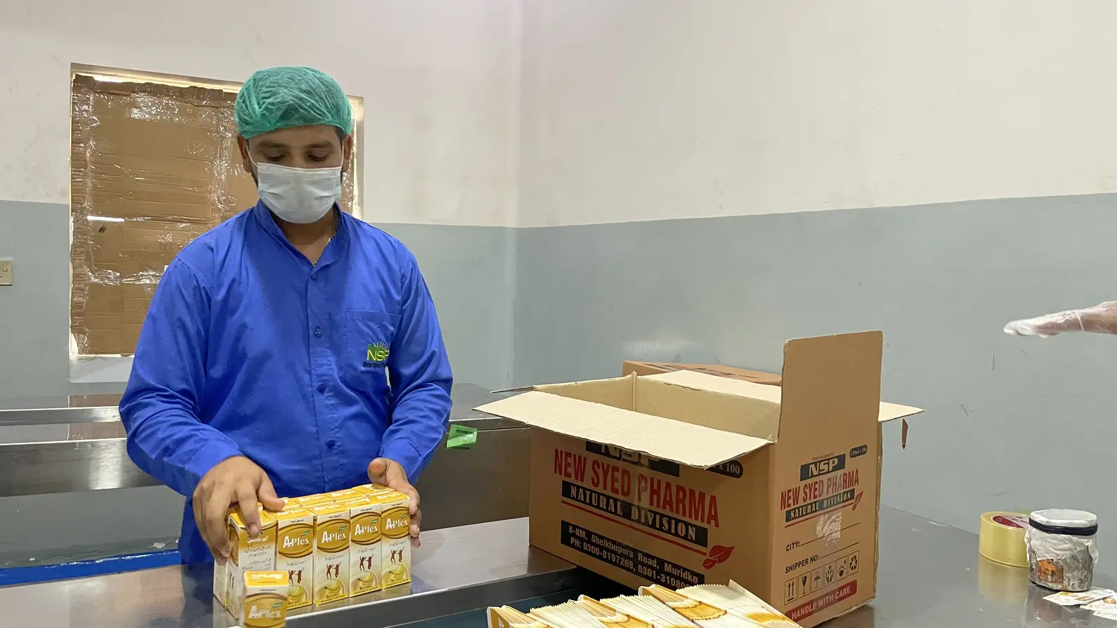 New Syed Pharma packing hall, product labeling and boxing, Muridke Pakistan