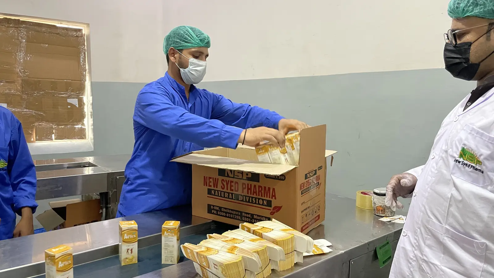 New Syed Pharma packing hall, product labeling and boxing, Muridke Pakistan