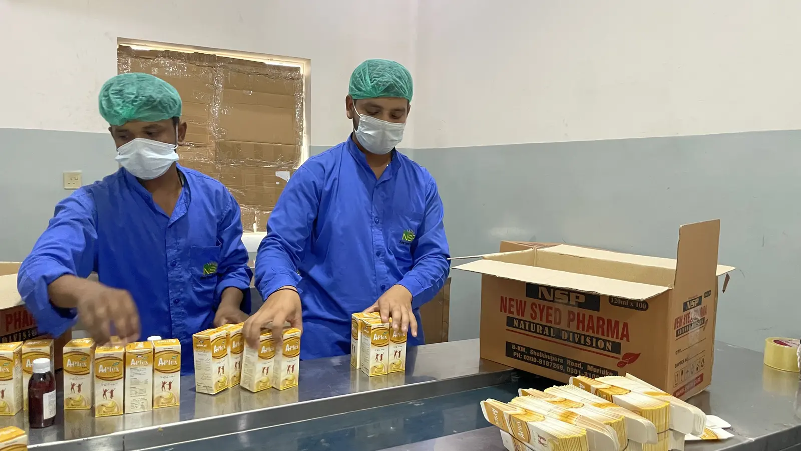 New Syed Pharma packing hall, product labeling and boxing, Muridke Pakistan